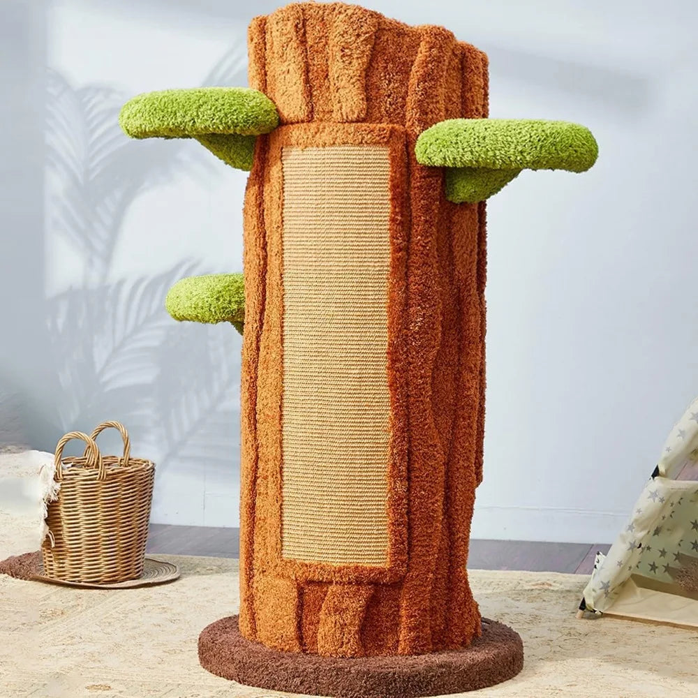 MKDK Natural Wood Cat Tree Multi Level Scratching Post