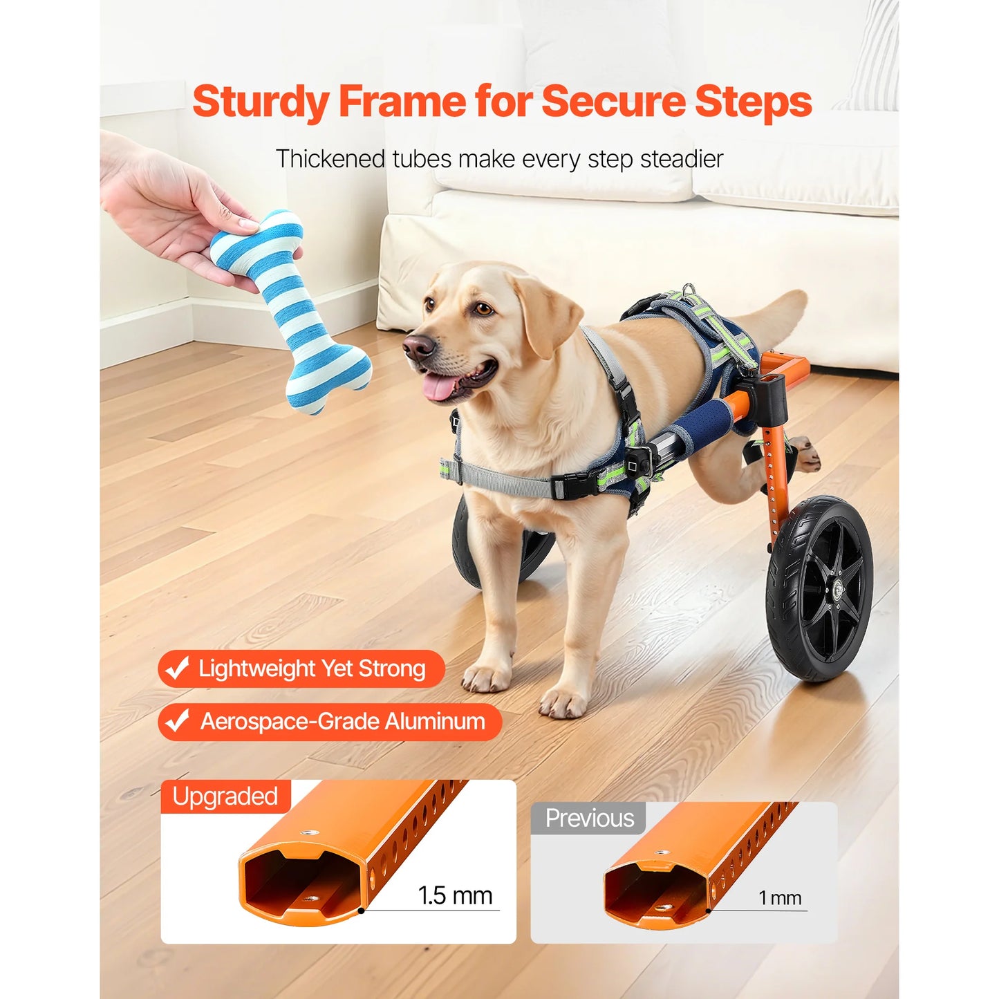 Dog Wheelchair For Back Legs Adjustable Two Wheels Lightweight Cart