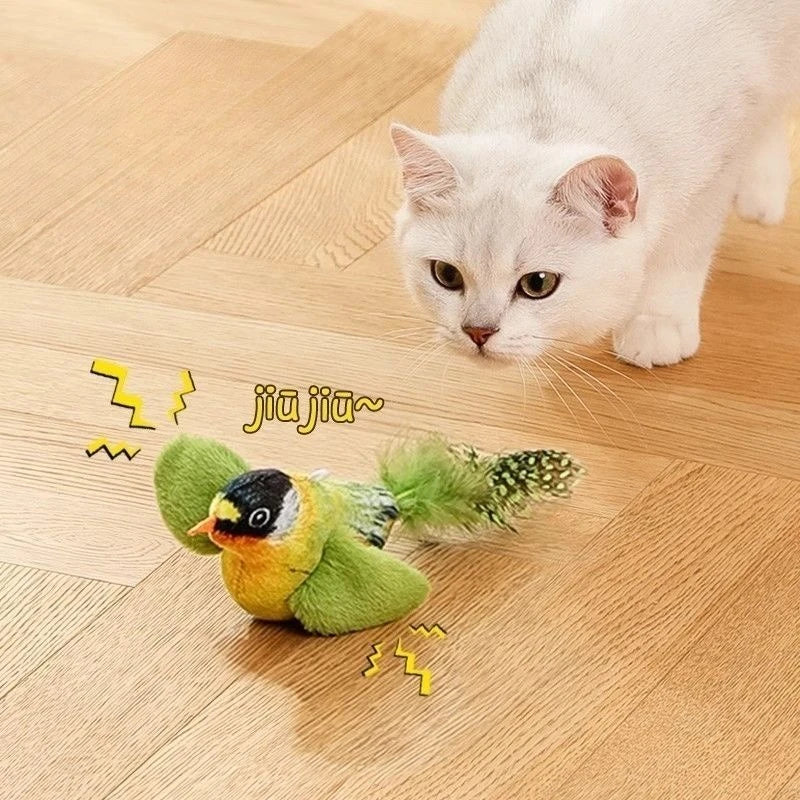 Interactive Flapping Bird Sparrow Plush Cat Toy With Chirping Sound