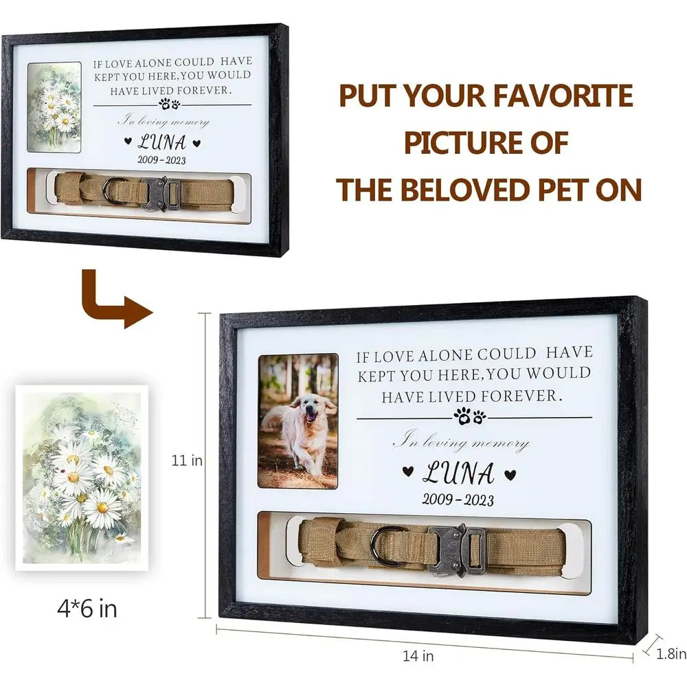 Pet Memorial Picture Frame Dog Collar Shadow Box Remembrance Keepsake