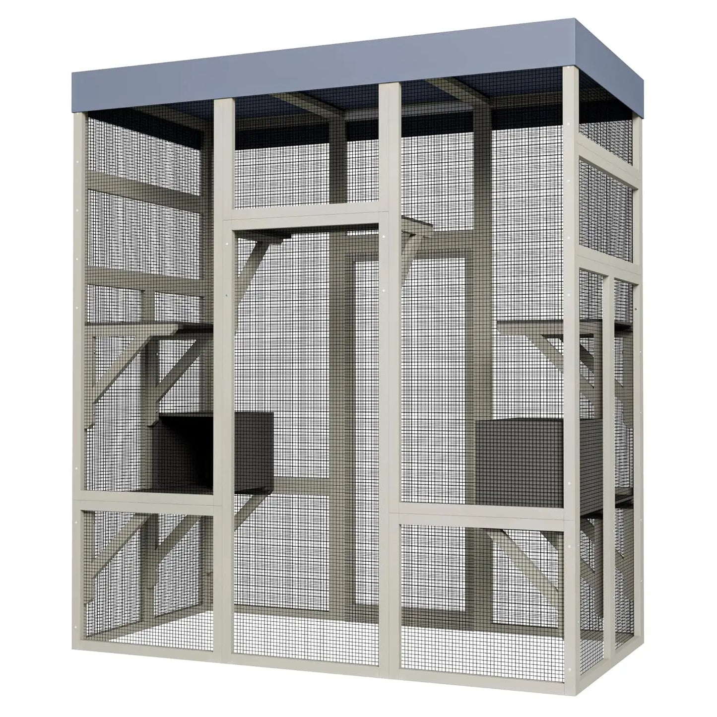 Wooden Outdoor Catio Enclosure With Waterproof Roof And Platforms