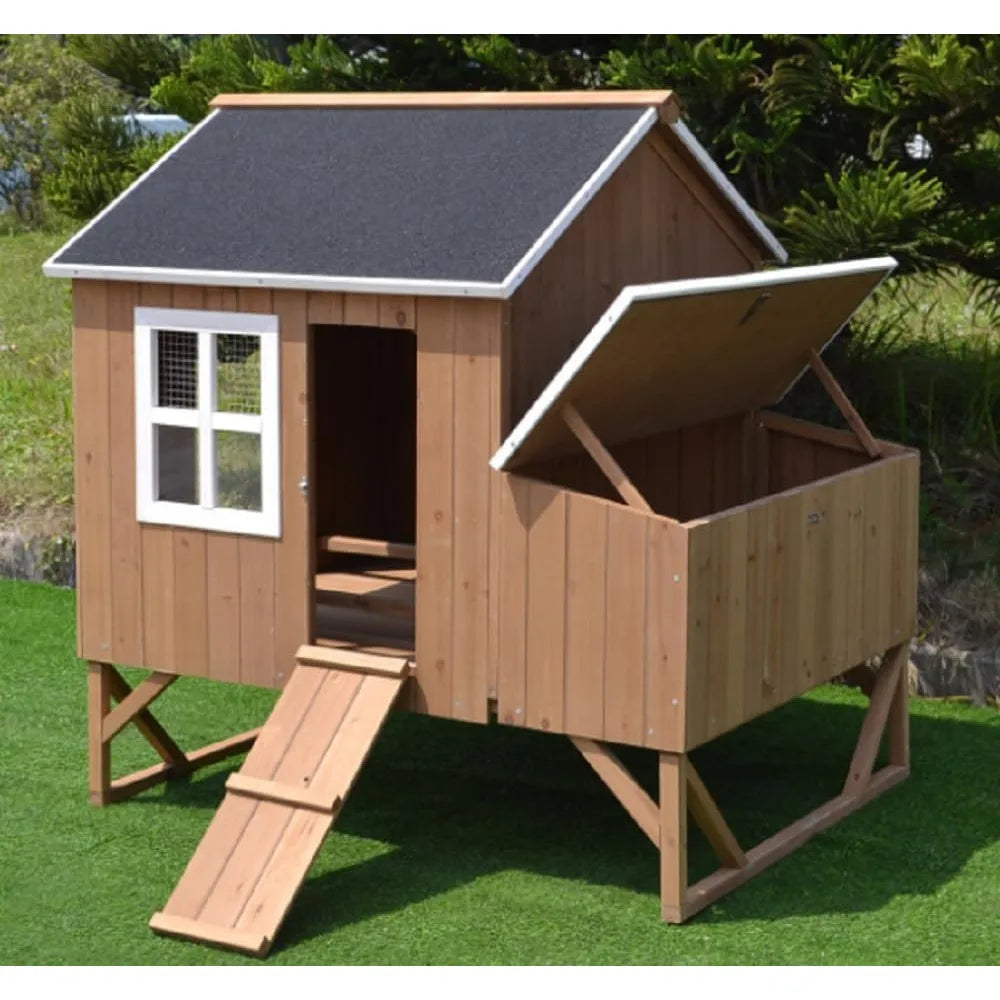 MKDK Deluxe Wood Chicken Coop With 3 Nesting Boxes
