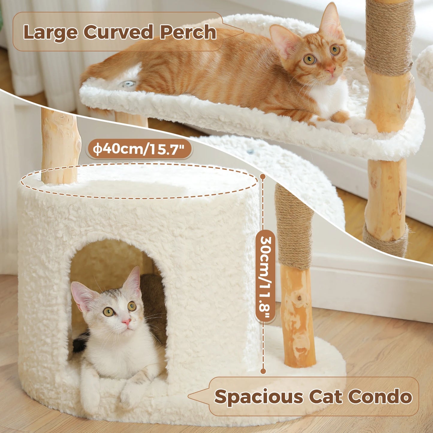 PAWZ Road Modern Cat Tree Tower With Solid Wood Posts