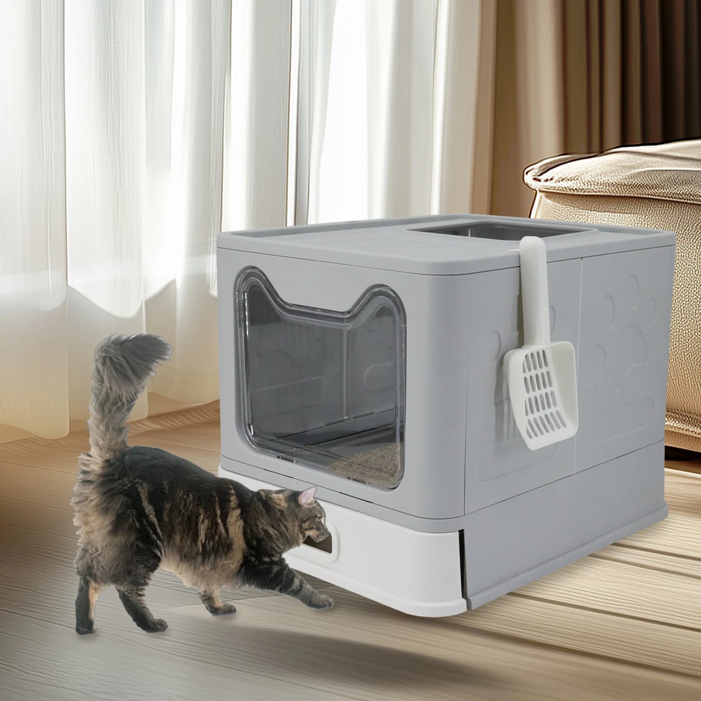 Bingopaw Stainless Steel Cat Litter Box With Lid Front Entry