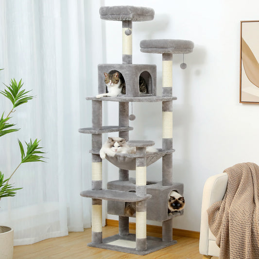 PEQULTI Multi Level Cat Tree Tower Scratching Posts Hammock Condo