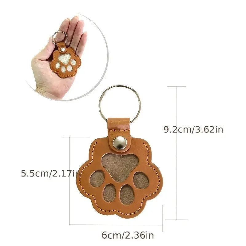 Leather Memorial Pet Hair Storage Keychain Cat Paw Charm