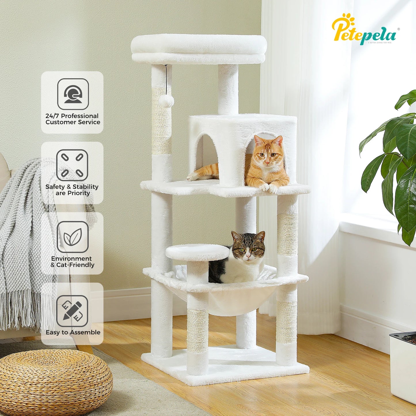 PETEPELACN Indoor Cat Tree 5 Level Tower With Hammock