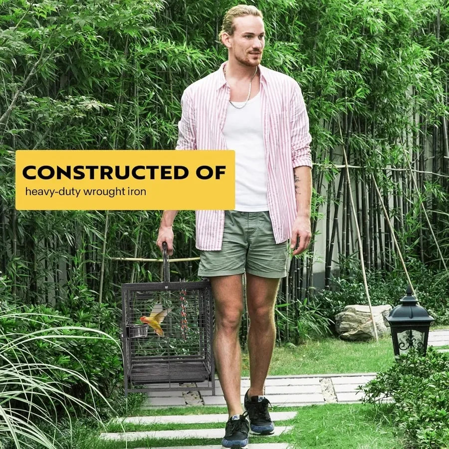 CN Guangdong Wrought Iron Bird Travel Cage For Parrots