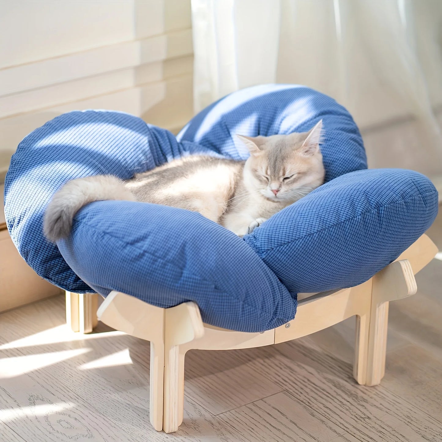 Raised Wooden Cat Bed With Soft Cushion For Indoor Use And Small Dogs