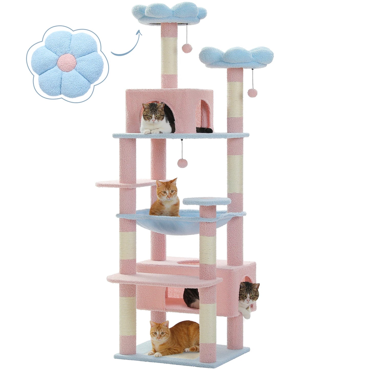 PEQULTI Multi Level Cat Tree Tower Scratching Posts Hammock Condo