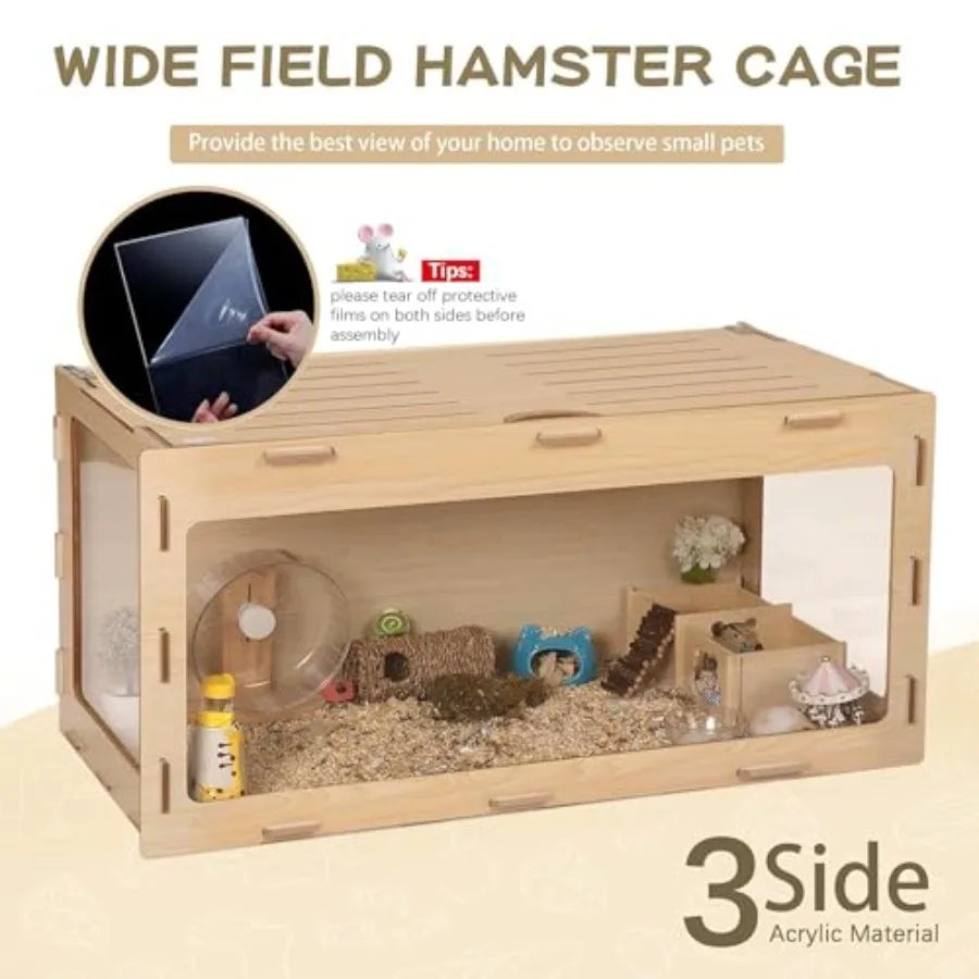 Wooden Hamster Cage Bigger World Openable Top With Acrylic Panels