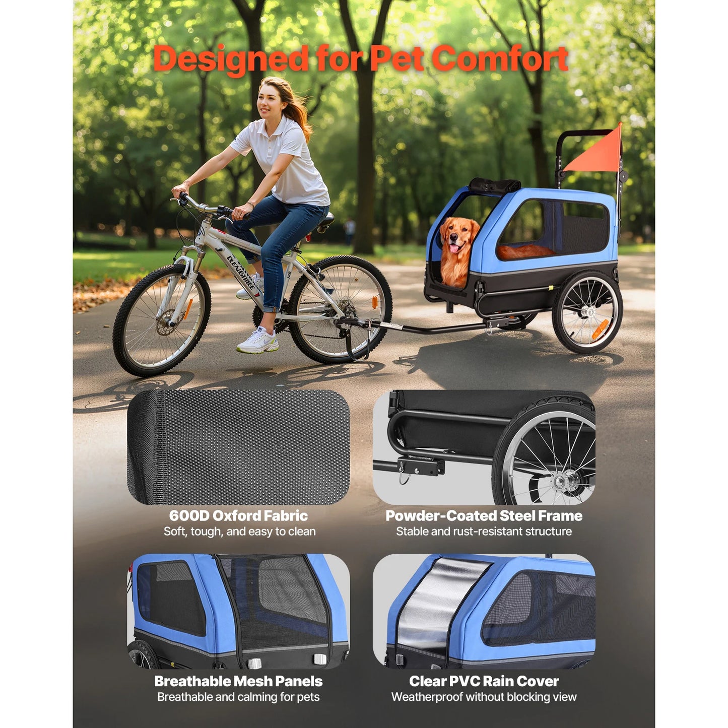 Dog Bike Trailer 2in1 Pet Stroller Carrier 88 Lbs Durable