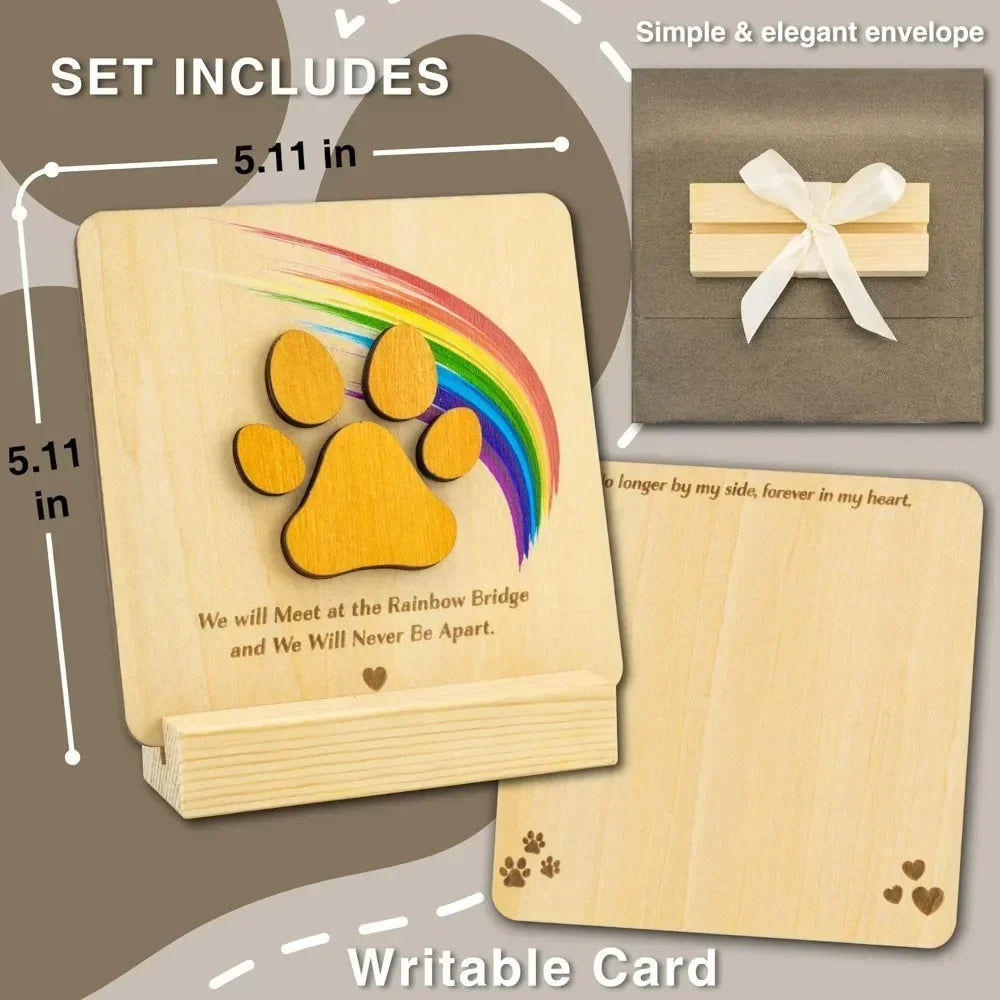 Wood Pet Sympathy Memorial Card Rainbow Bridge For Dog Loss