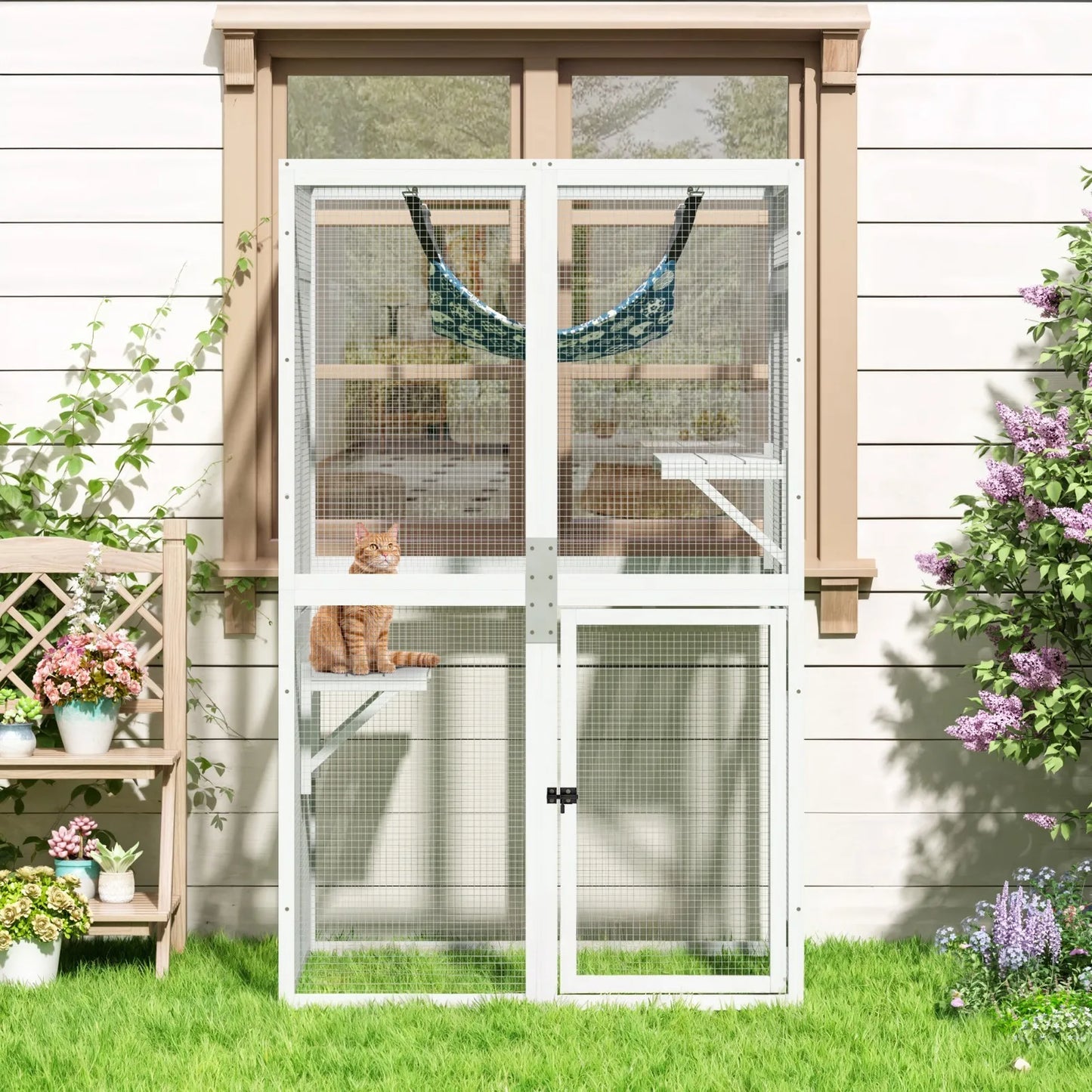 Outdoor Catio Cat Enclosure Wooden Cat House With Window Access
