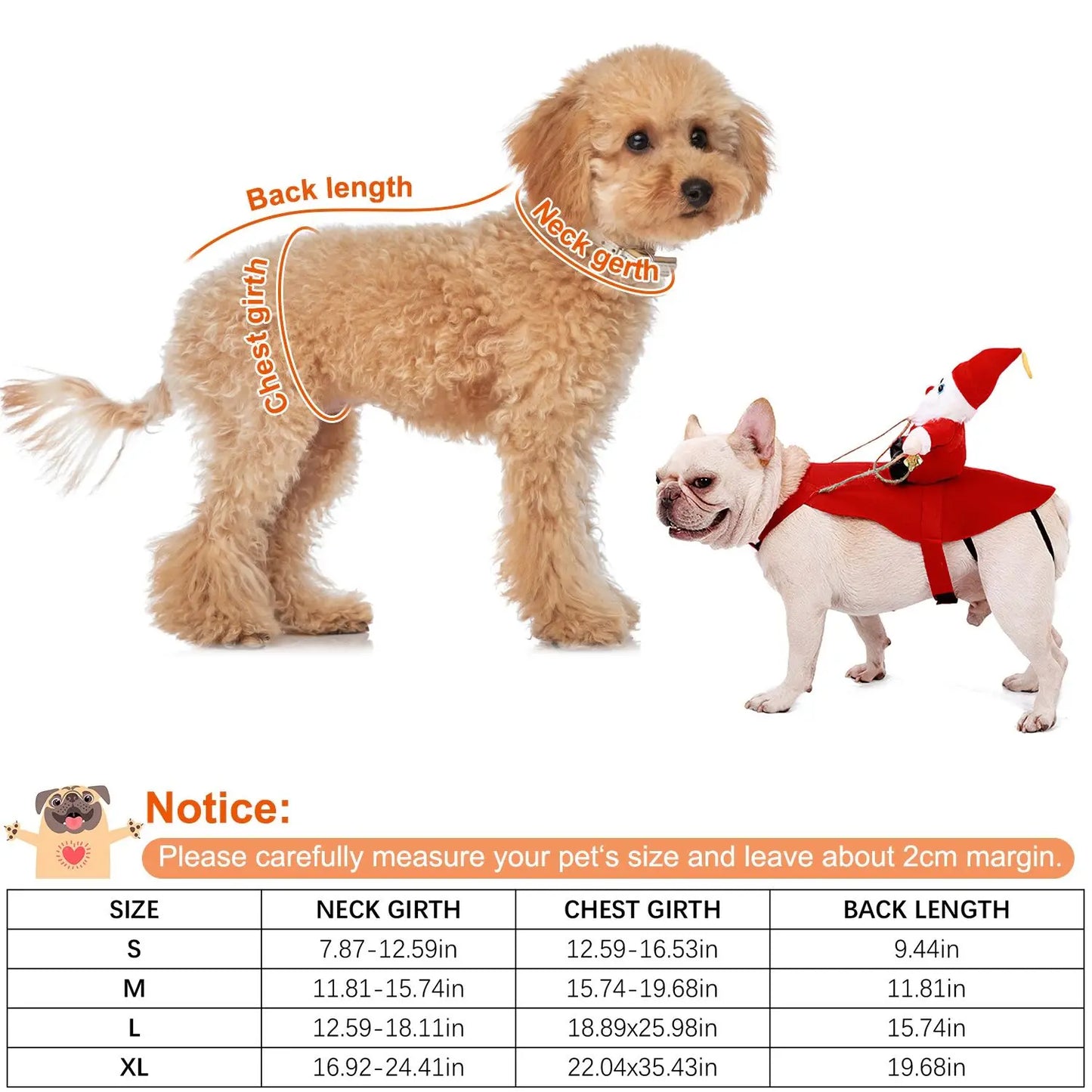 Hunan Pet Christmas Coat for Dogs Santa Bell Costume