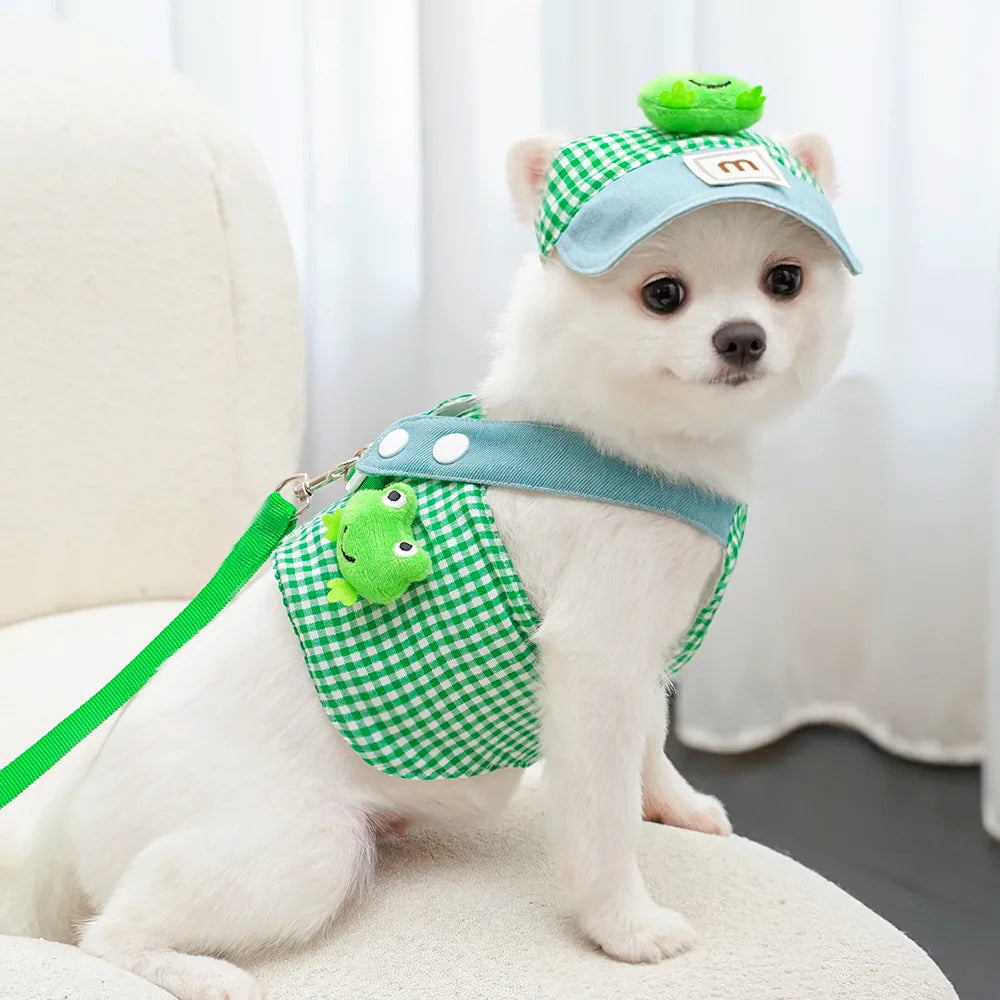 Three Piece Pet Chest Harness Set With Breathable Traction Rope