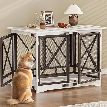 Masterpiece  Dog Crate Furniture - 48 Inch Heavy Duty Dog Crate Furniture For Extra Large Breed With Double Doors, Wooden