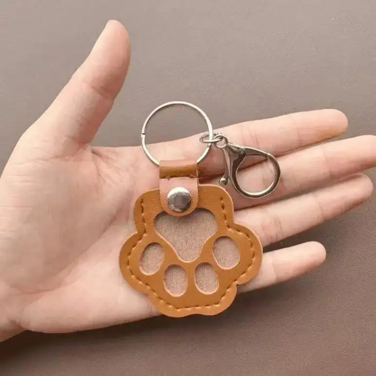 Leather Memorial Pet Hair Storage Keychain Cat Paw Charm