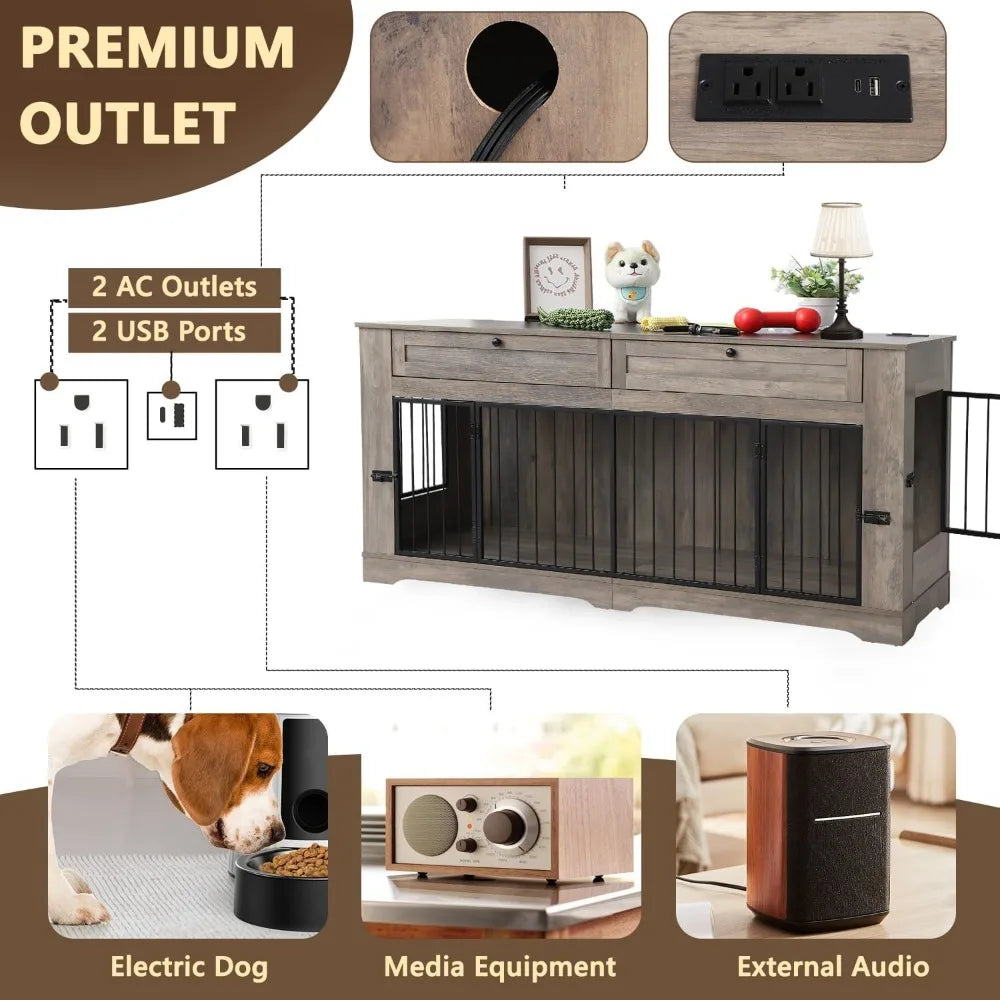DAFIFY Heavy Duty Dog Crate End Table With Charging Station