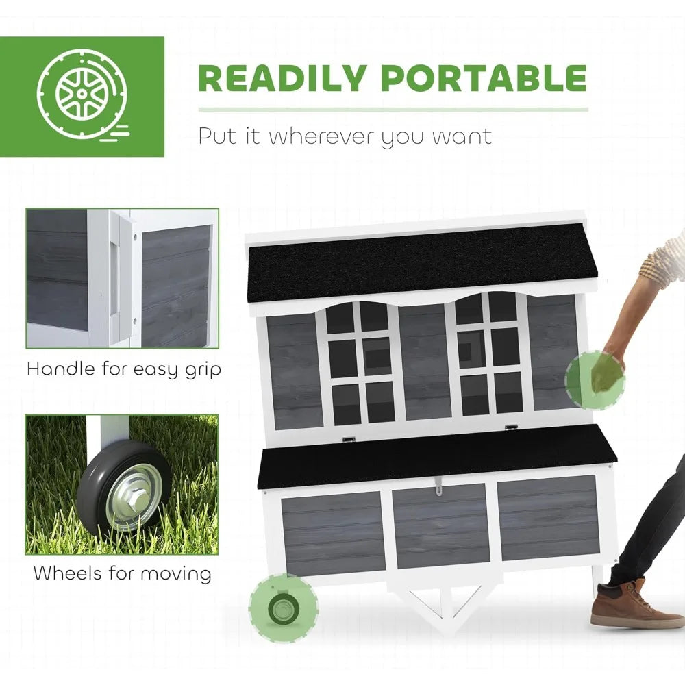 MKDK Mobile Chicken Coop With Nesting Box Windows Perches Tray