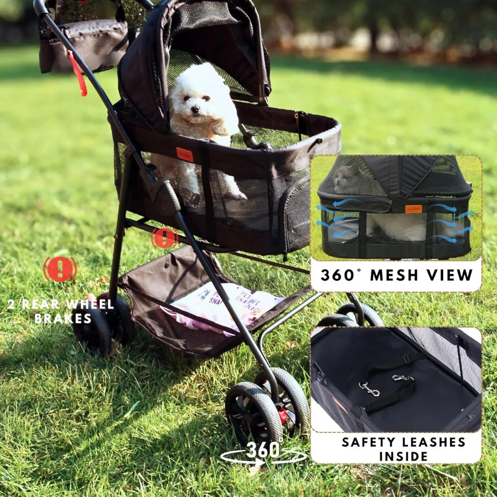 XMSJ 3-in-1 Pet Stroller Detachable Carrier Lightweight Foldable