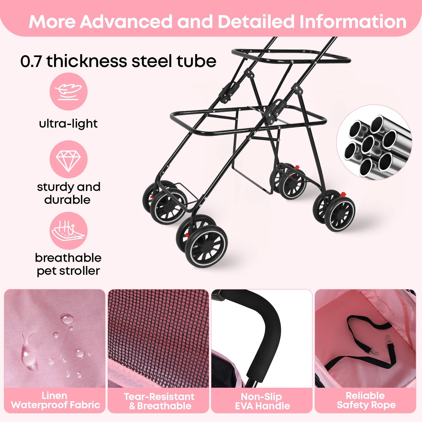 Double Pet Stroller for Dogs and Cats for Two Pets