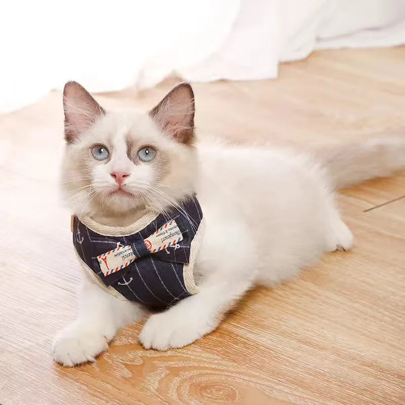XLeiPet Gentleman Rabbit Cat Vest Harness With Bow Tie Leash