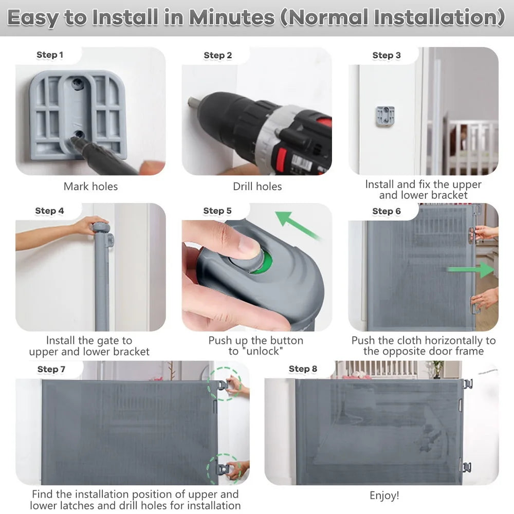 Retractable Baby Safe Doorways Gate For Doorways And Stairs