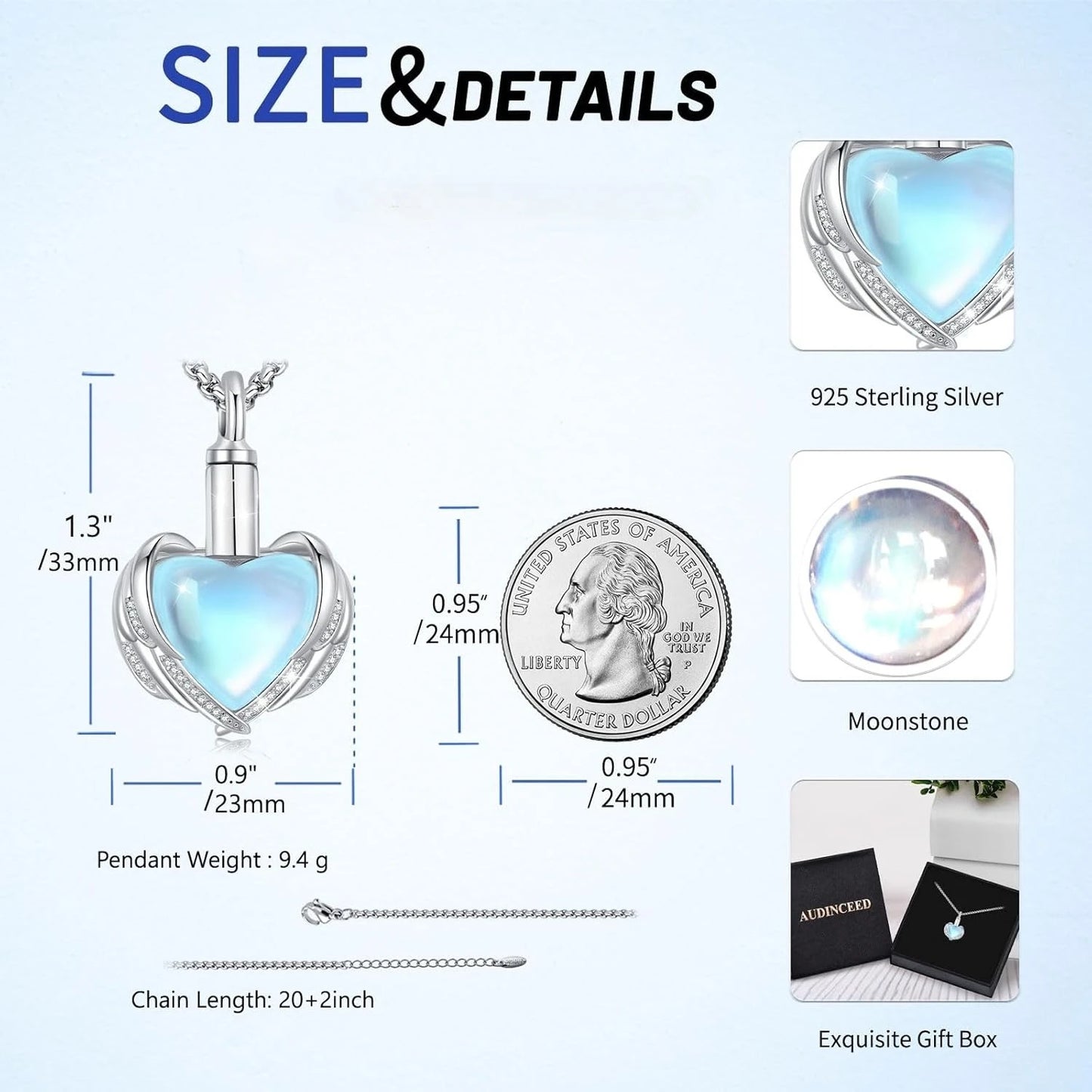 DRINSPER 925 Sterling Silver Urn Necklace for Ashes