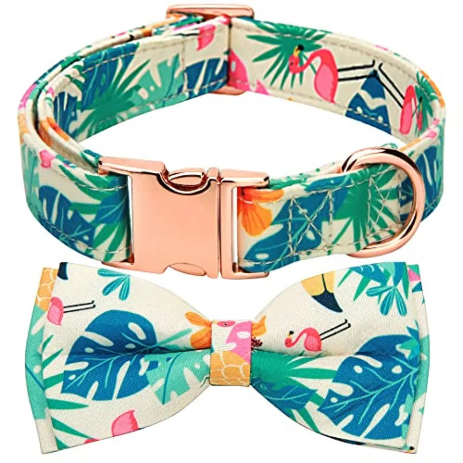 Adjustable Bow Tie Dog Collar With Printed Cute Pattern