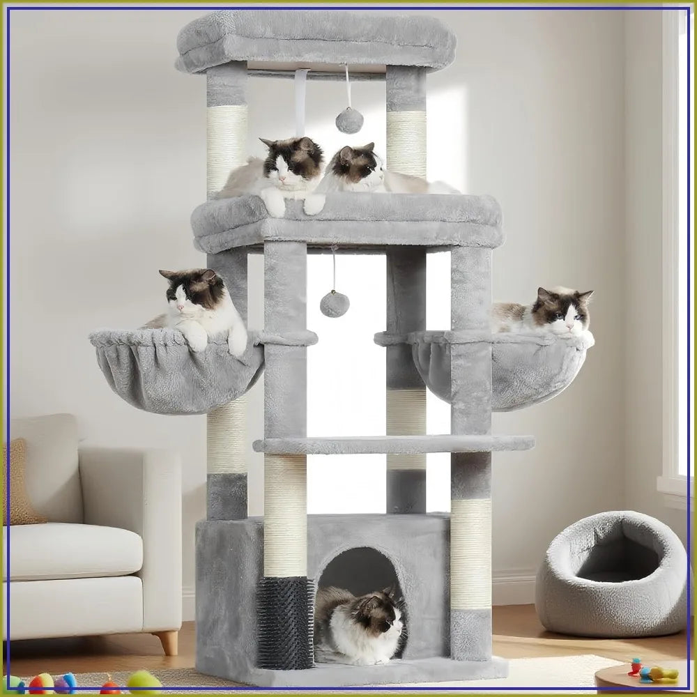 Cat Tree Tower With Platform Condo Hammocks And Brush
