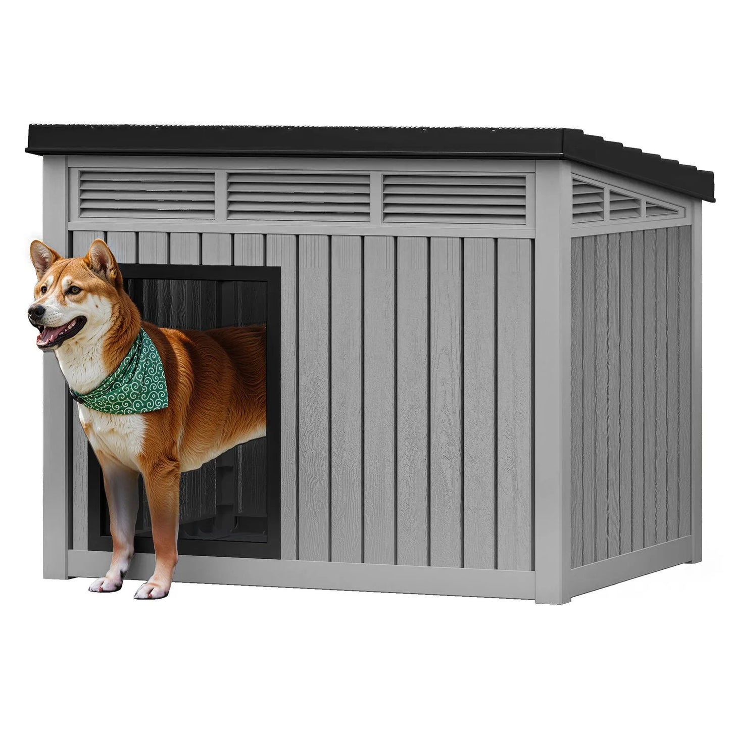 Plastic Dog House With Liftable Roof Outdoor Indoor Kennel Air Vents Weather Resistant Durable Shelter For Pets