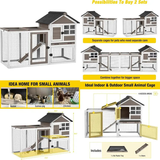 Outdoor Rabbit Hutch With Indoor Living And Pullout Tray