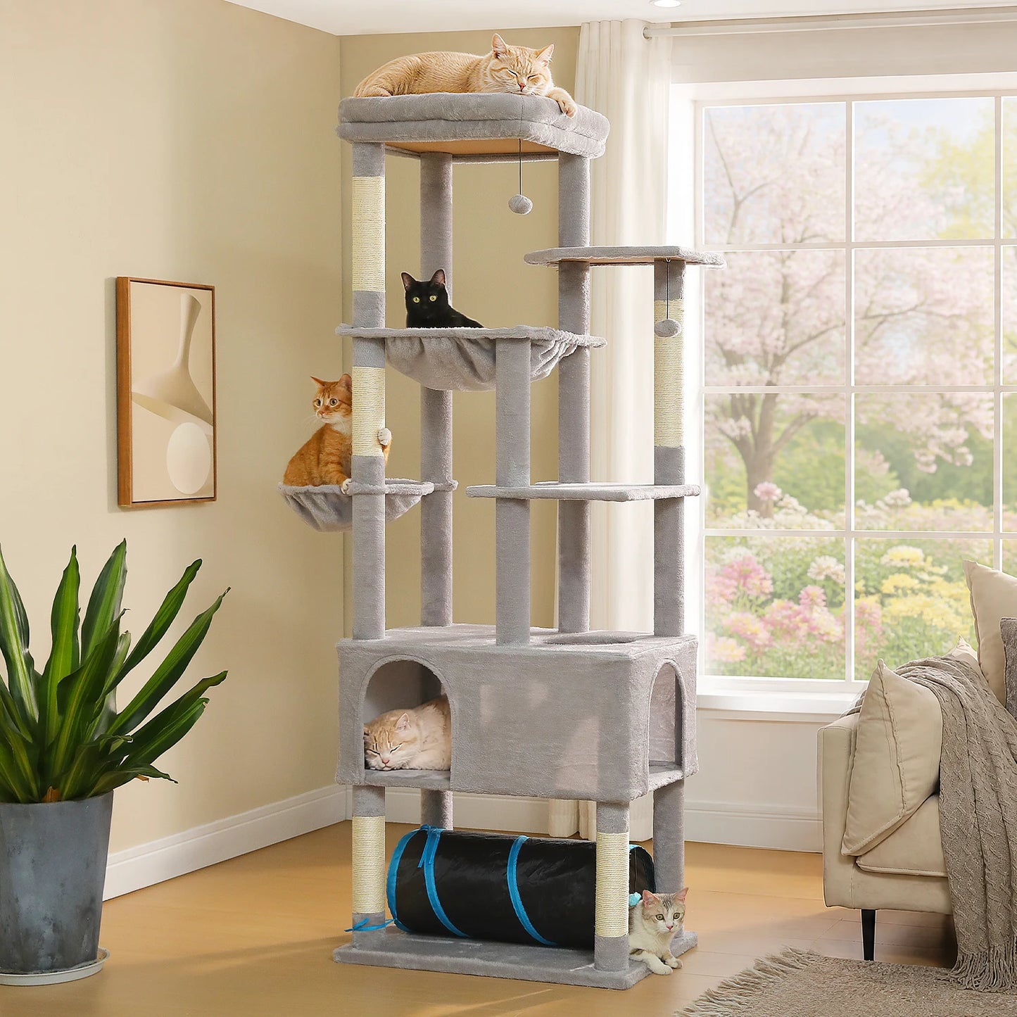 PAWZ Road Tall Cat Tree With Large Condo And Scratching Posts