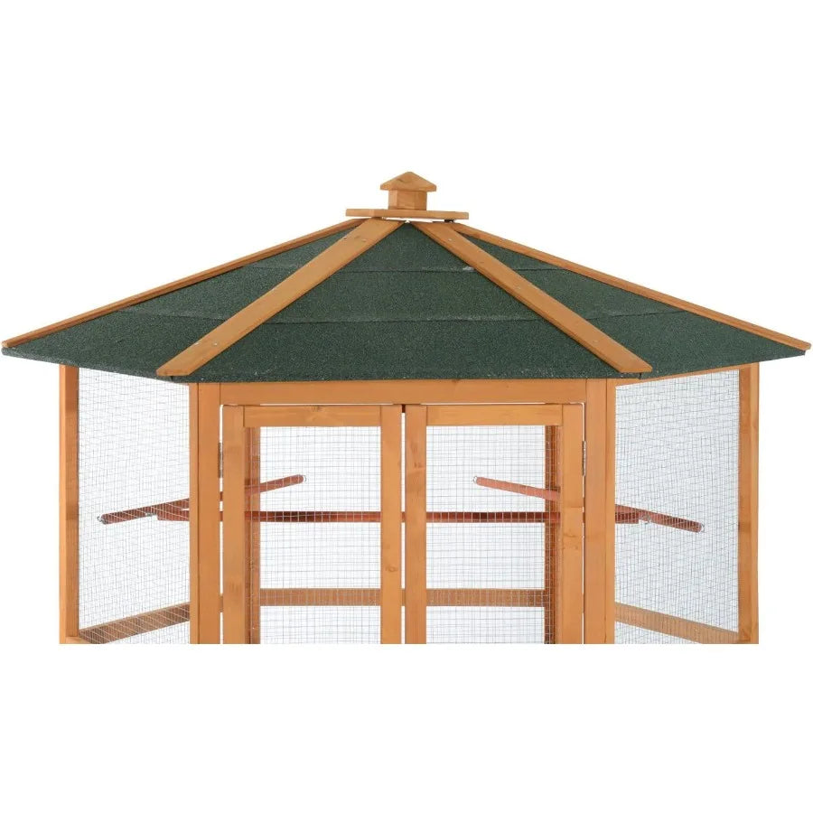 CN Guangdong Hexagonal Wooden Outdoor Aviary With Covered Roof For Backyard Birds