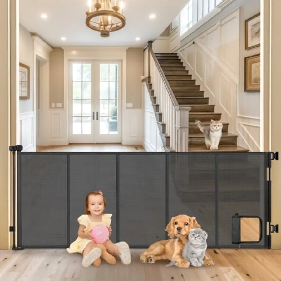 Reinforced Extra Wide Retractable Cat Door Pet Gate