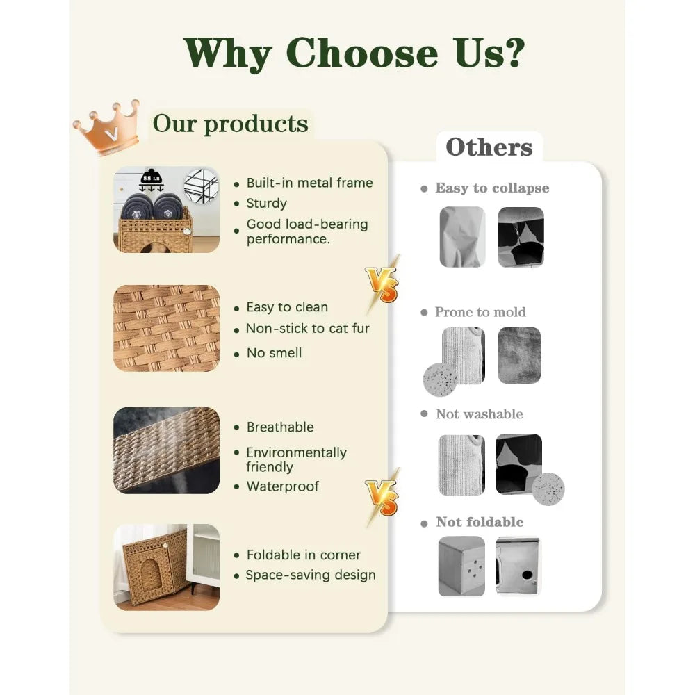 Handwoven Rattan Double Cat Cave Bed with Soft Cushions