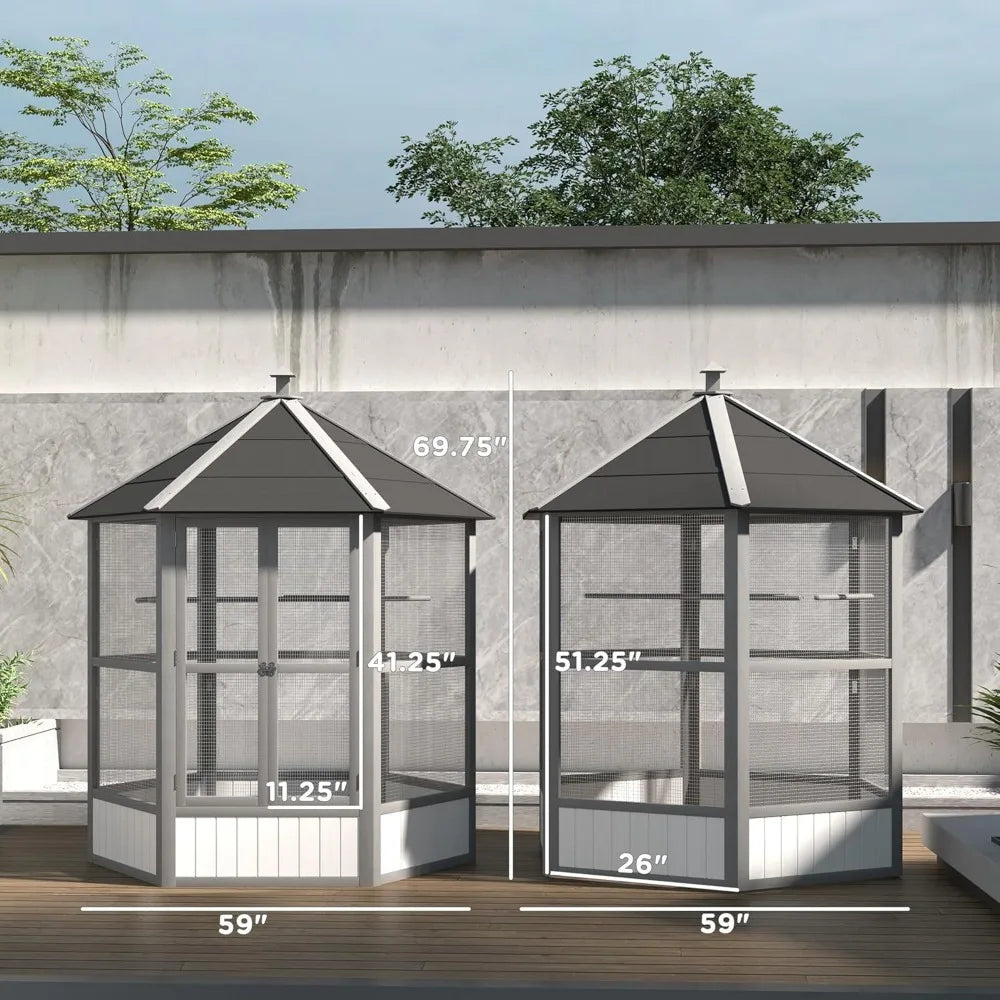 RBX Wooden Hexagonal Outdoor Aviary With Covered Roof