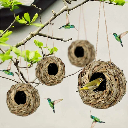 Straw Weaving Bird Nest House Reed Grass Hanging Outdoor Birdhouse