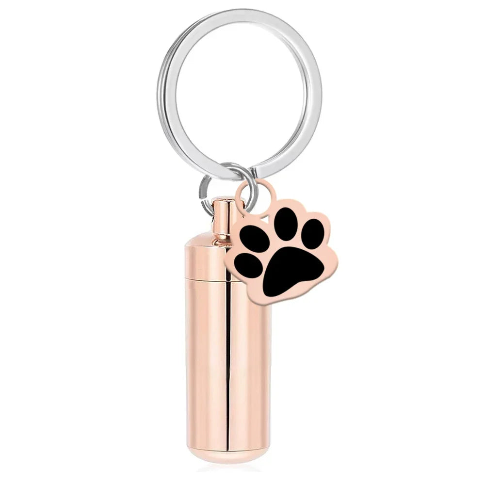 Pet Urn Keychain Paw Print Cylinder Urn Pendant Keepsake