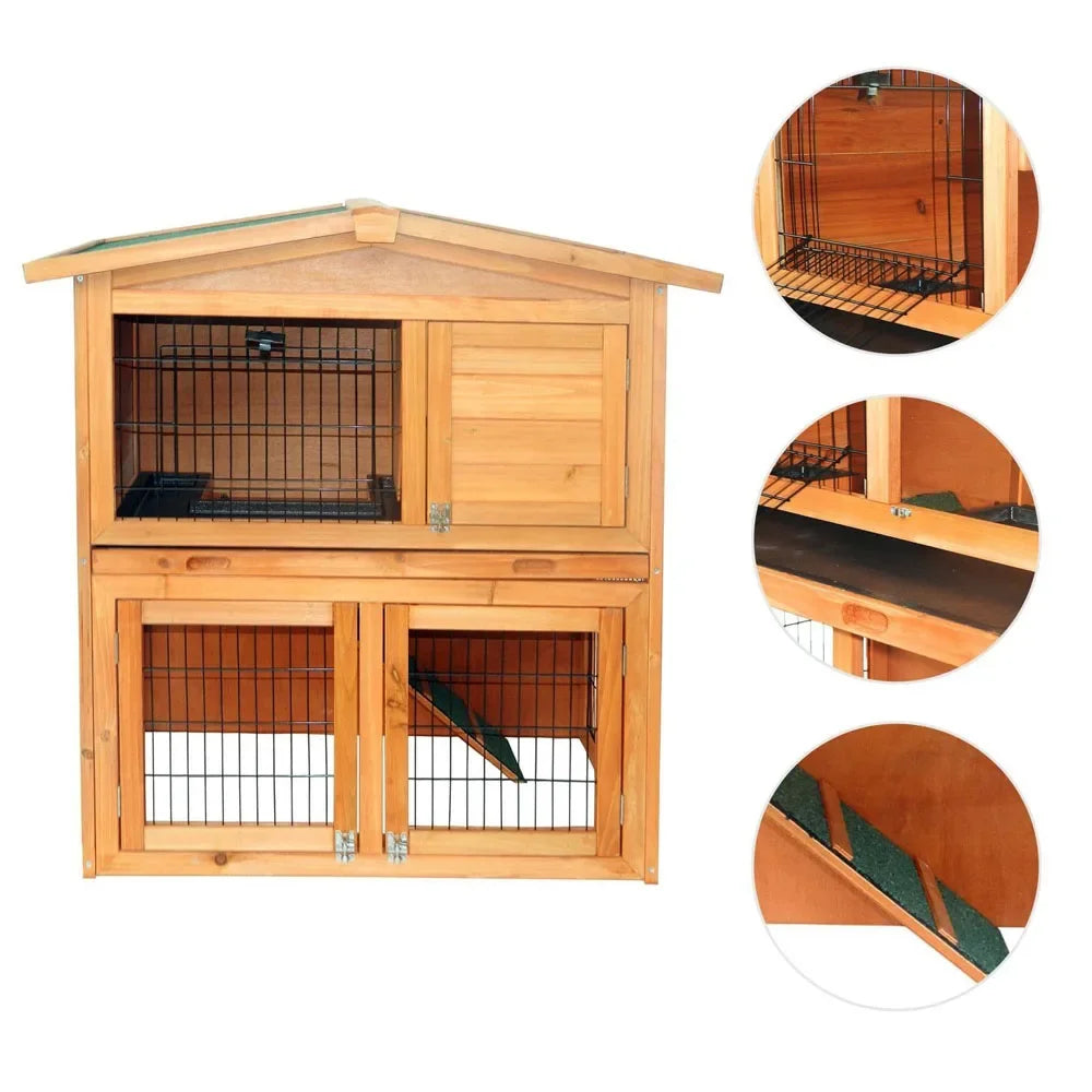 Triangle Roof Waterproof Wooden Rabbit Hutch A Frame Pet Cage