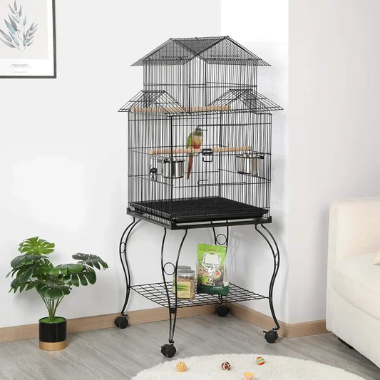 High Concerned Parrot Cage Rolling Standing Cage Detachable Stand