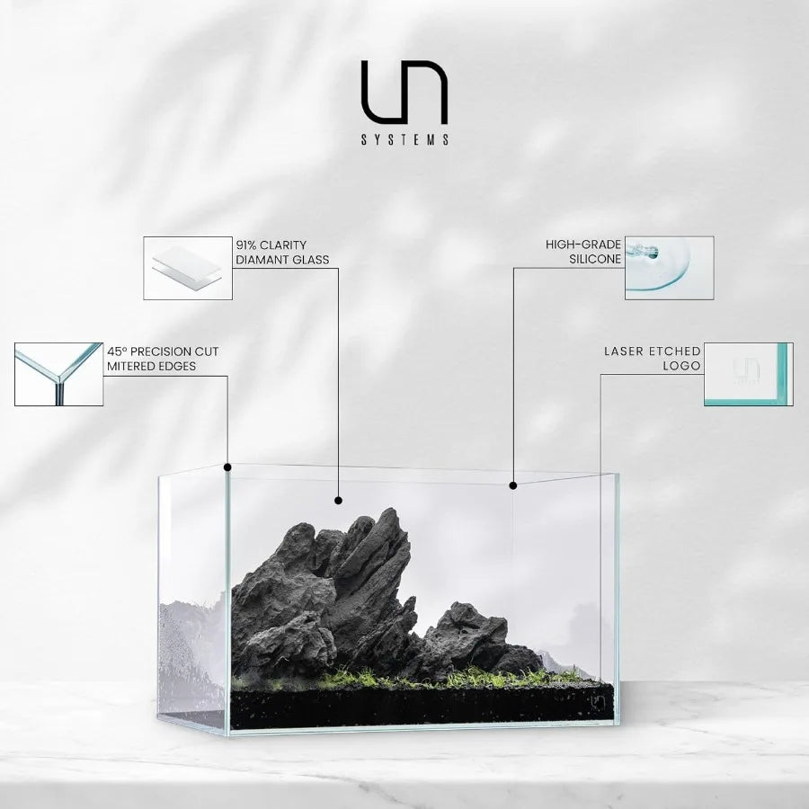 Ultra Clear Rimless Fish Tank With Mitered Edge Leveling Mat