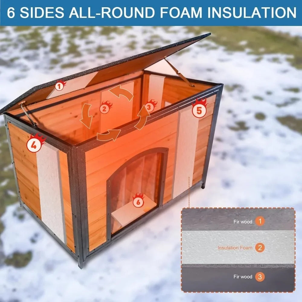 GUANGBAI Outdoor Insulated Dog House with 6-Sided All-Round Foam