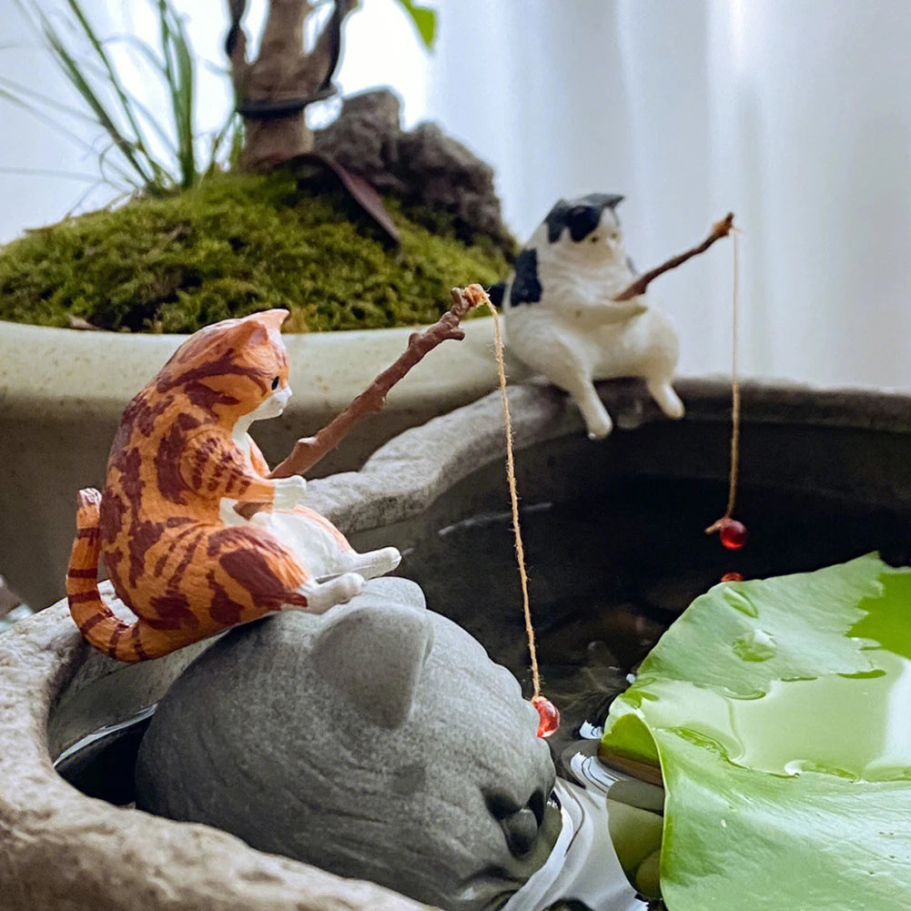 Alloet Kitten Fishing Ornament Cat Aquarium Landscape Decor