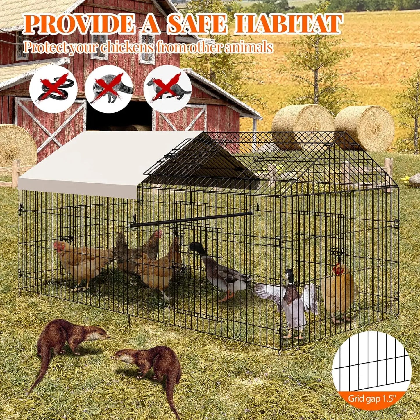 HiMISS Metal Chicken Coop Outdoor Poultry Cage For Backyard Farm