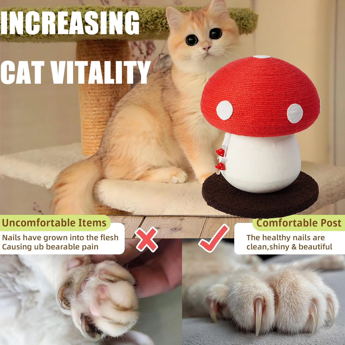 Mushroom Shaped Sisal Cat Scratching Post For Paw Care