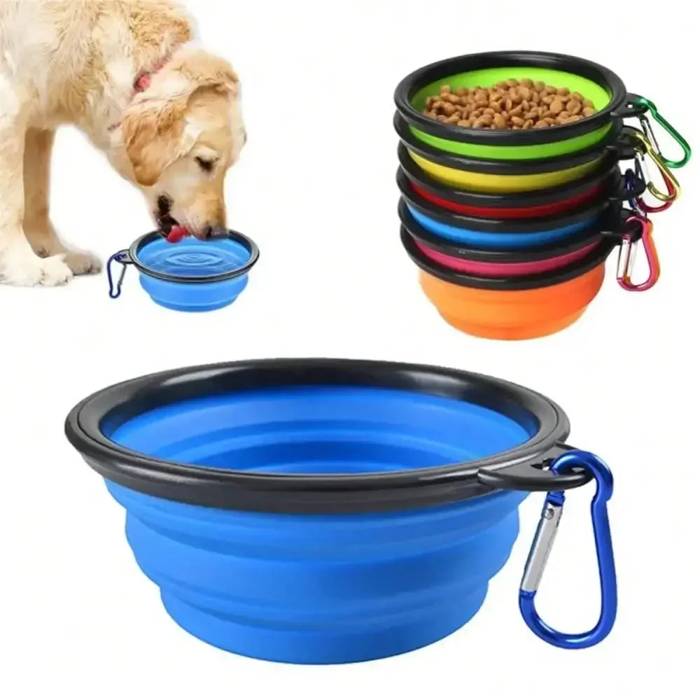 Folding Portable Dog Feeder Bowl 2 In 1 Bottle Carabiner