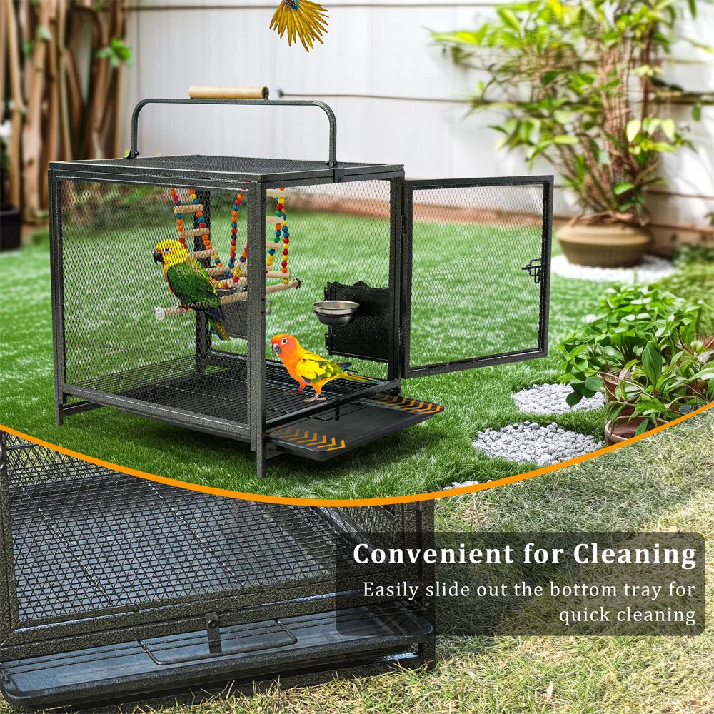 Heavy Duty Wrought Iron Travel Bird Cage With Wooden Perch