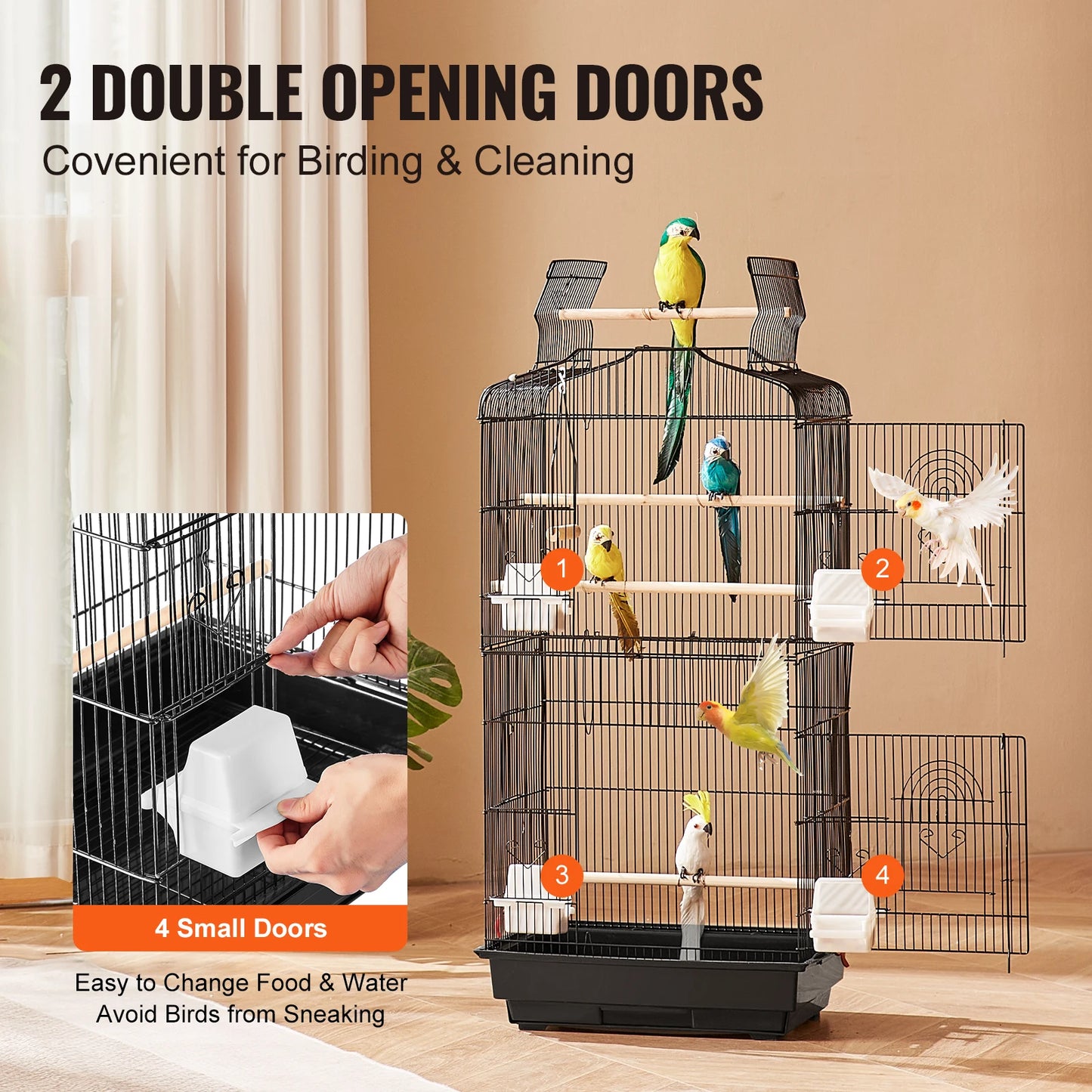 Open Top Large Parrot Bird Cage With Swing And Perch